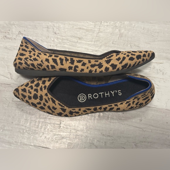 Rothy's The Point Ballet Flat Brown Leopard Print Knit Shoes Women’s Size 6 - Picture 7 of 14